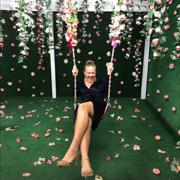 Boohoo Velvet Tie Waist Wrap Midi Dress- Navy - Picture 14 of 14